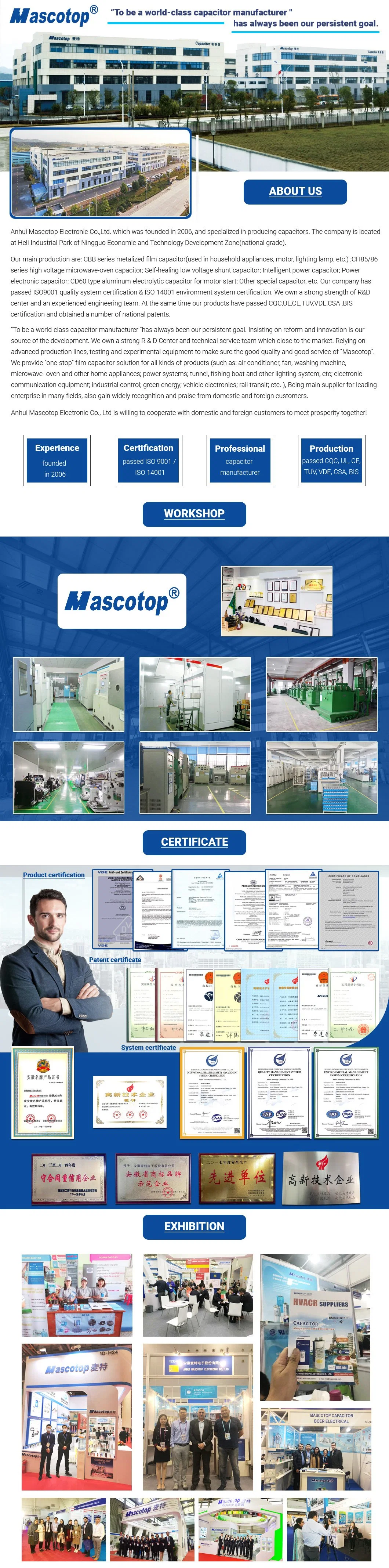 Customized Mascotop 1-50UF China Electric Power Capacitor 50UF Cbb65-R
