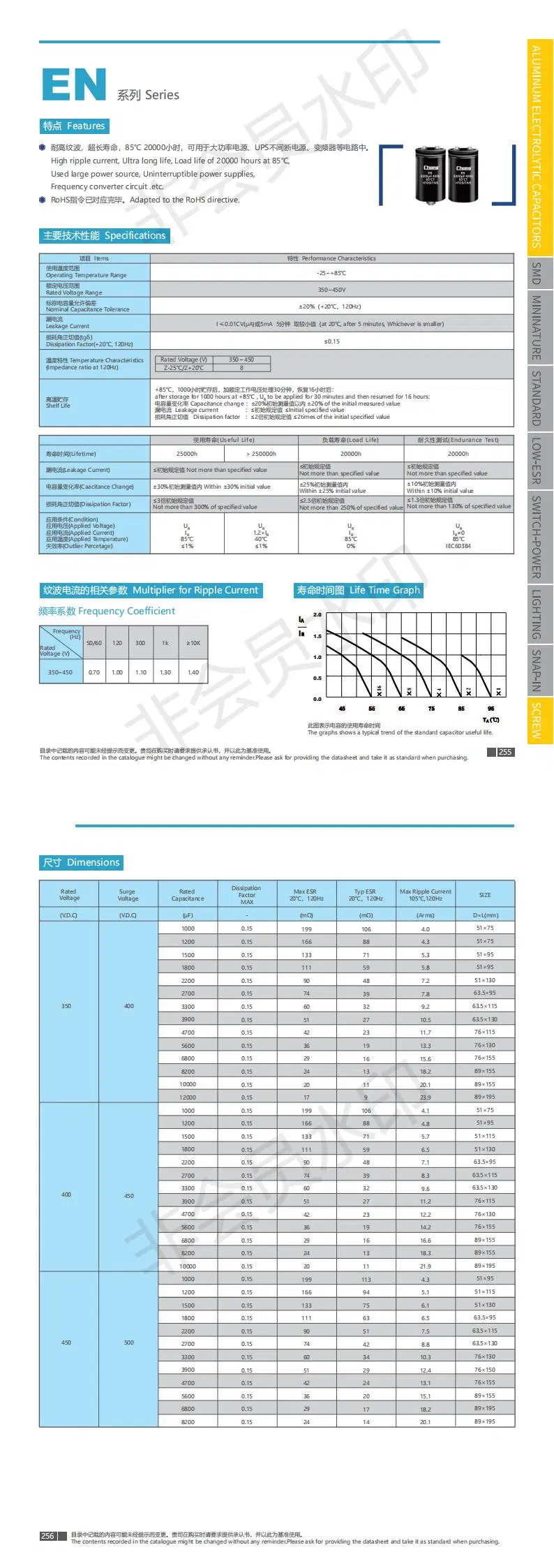 Aluminum electrolytic capacitor Screw Terminal Type EN series 1000UF~12000UF
