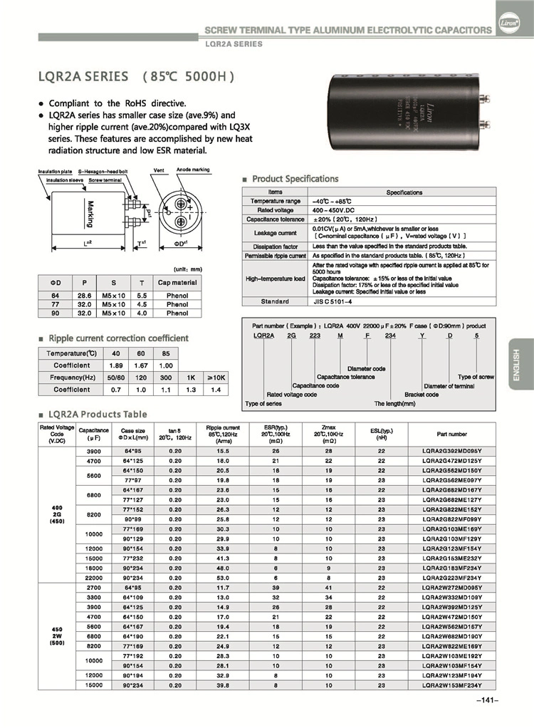 Aluminum Electrolytic Capacitors 400V 4700UF Terminals Type