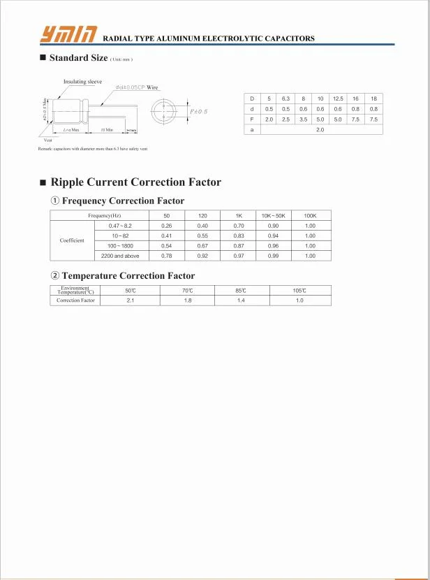 Ymin Pkc Radial Lead Type Liquid Aluminum Electrolytic Capacitors