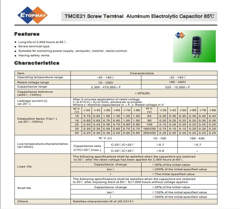 Aluminum Electrolytic Capacitors Screw Terminal 350V 6800UF 105c/85c Tmce22
